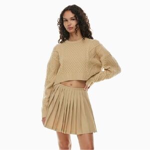 Aritzia Sunday Best Peggy Cropped Merino Wool Cable Knit Cream Sweater 2XS